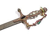 Ceremonial Sword, Steel blade; gold hilt, inlaid with diamonds, rubies, and emeralds, with applied silver wire
